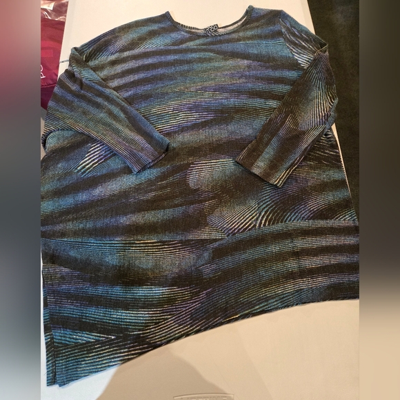 CLARA SUNWOO Tops - CLARA SUNWOO Blue and Black Patterned Blouse (4c28)